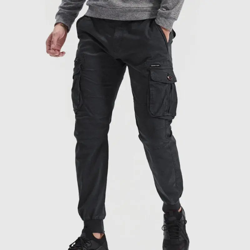 Men's Slim Fit Cargo Joggers with Utility Pockets - Black