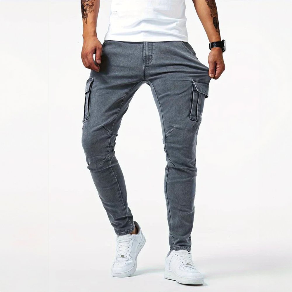 Men's Slim Fit Cargo Trousers Side Flap Pockets
