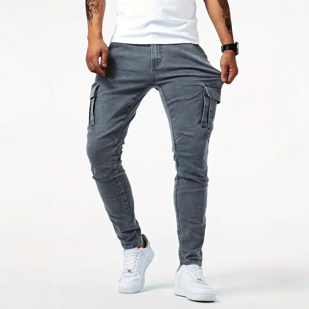 Men's Slim Fit Cargo Trousers Side Flap Pockets