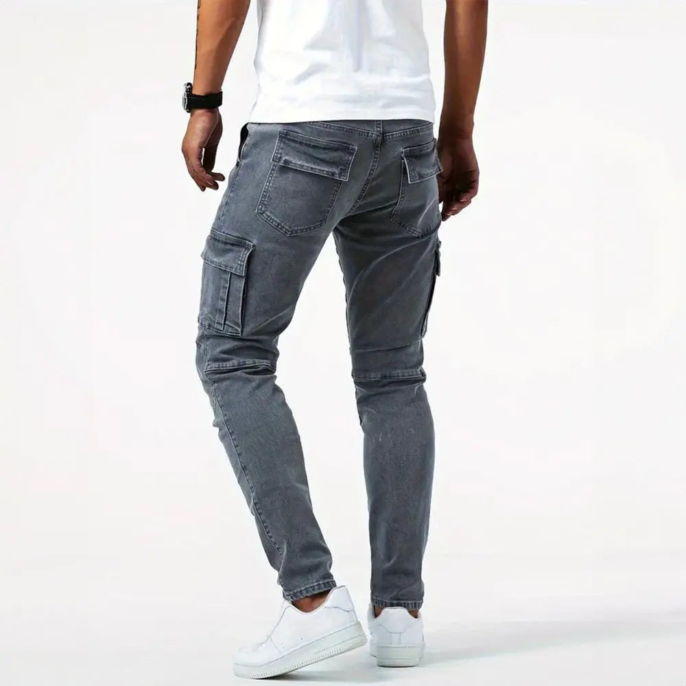 Men's Slim Fit Cargo Trousers Side Flap Pockets