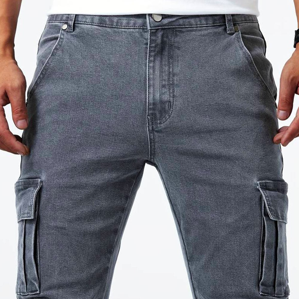 Men's Slim Fit Cargo Trousers Side Flap Pockets