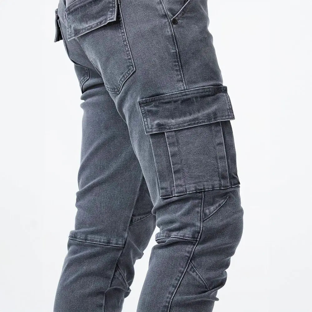 Men's Slim Fit Cargo Trousers Side Flap Pockets