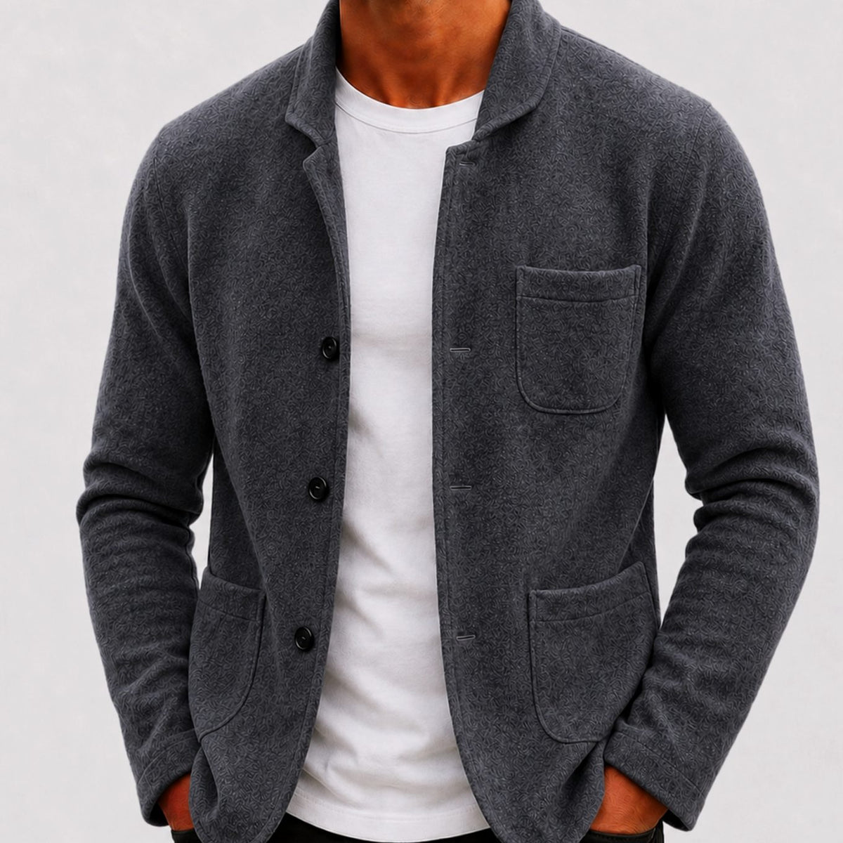 Men's Slim Fit Knitted Button-Up Cardigan - Black