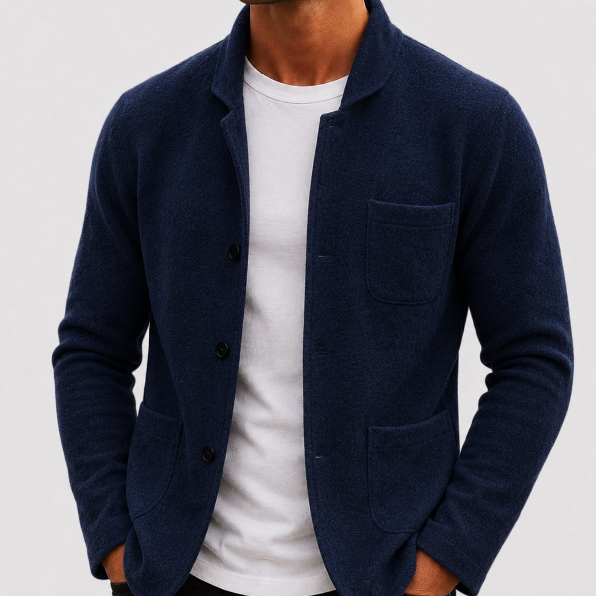 Men's Slim Fit Knitted Button-Up Cardigan - Blue
