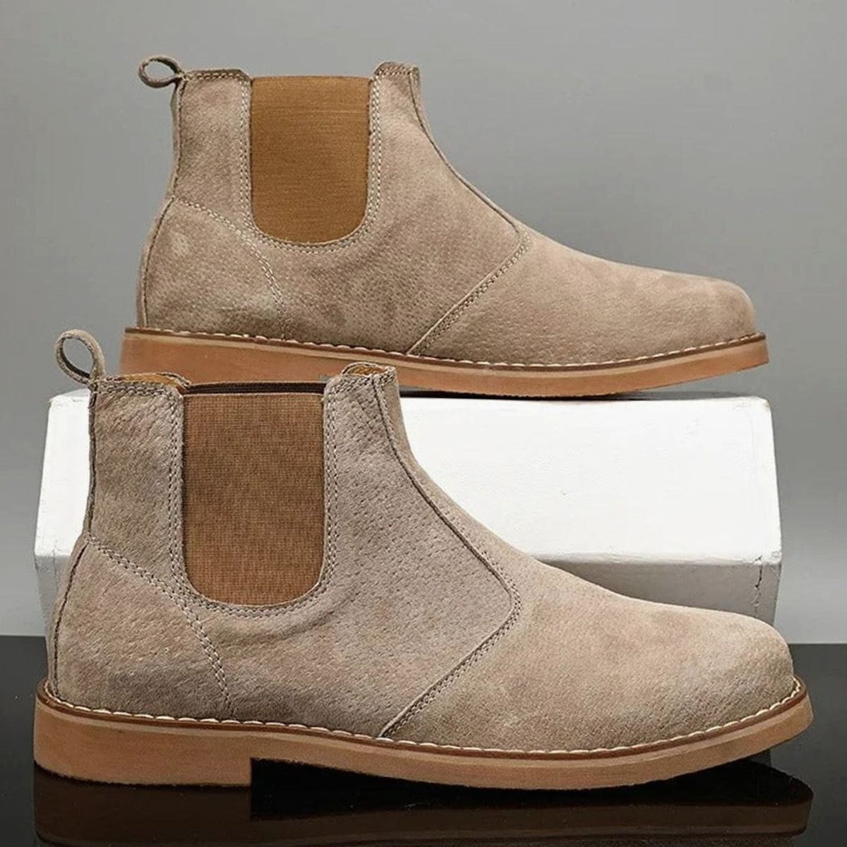 Men's Slip-On Leather Chelsea Boots Rubber Sole
