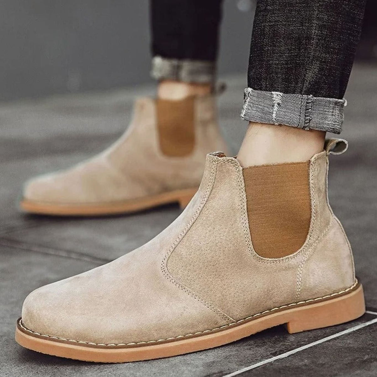 Men's Slip-On Leather Chelsea Boots Rubber Sole