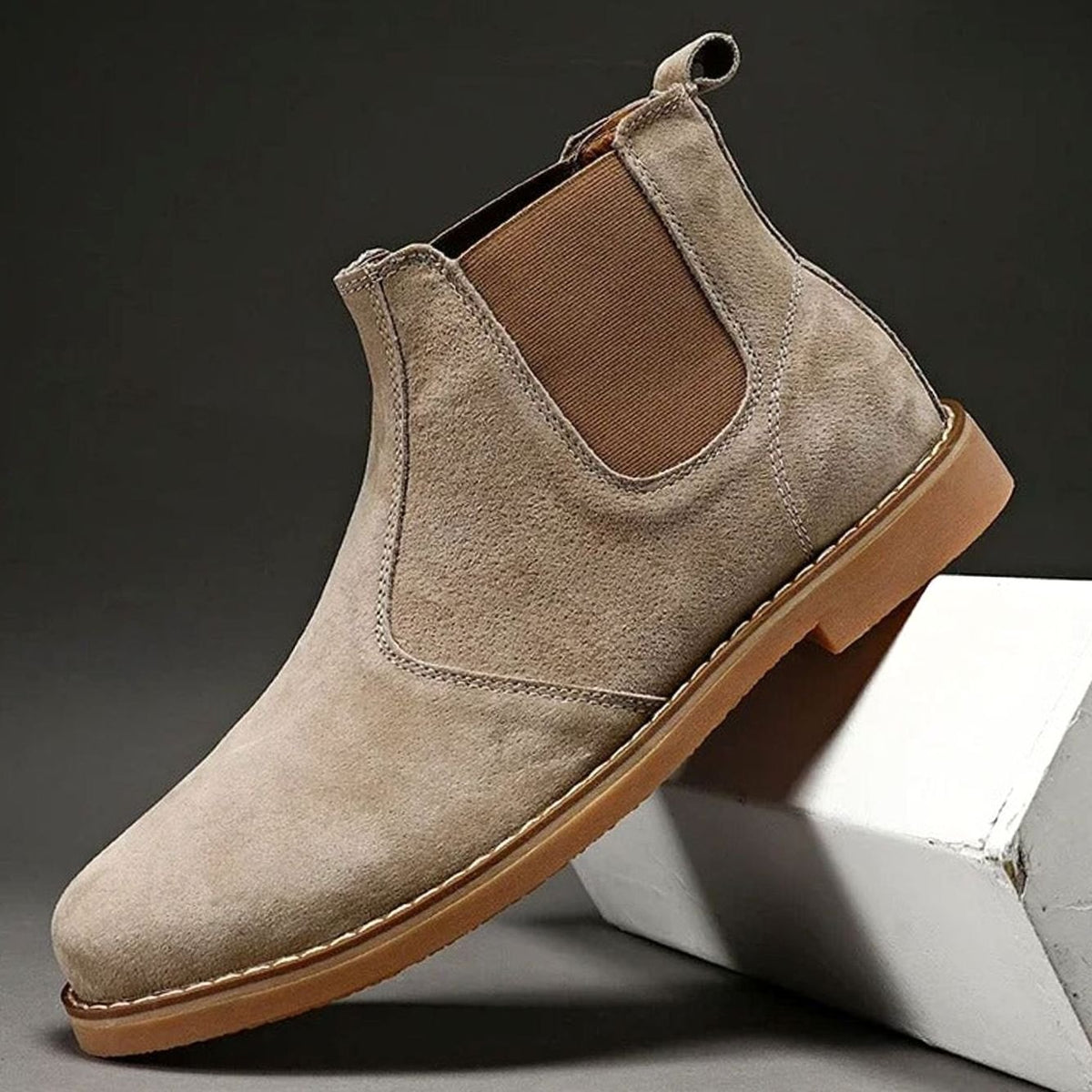 Men's Slip-On Leather Chelsea Boots Rubber Sole