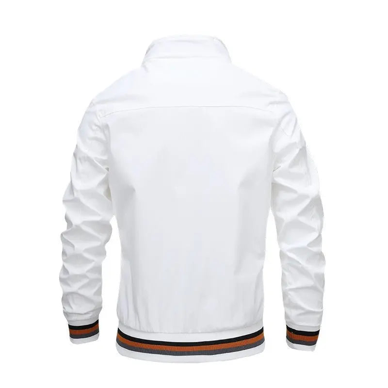Men's Stand Collar Bomber Jacket Zip Front Ribbed Trim