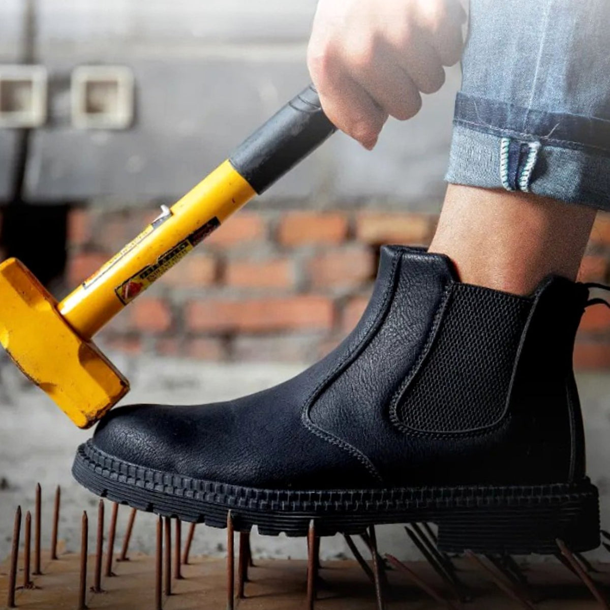 Men's Steel-Toe Chelsea Work Boots Leather Upper