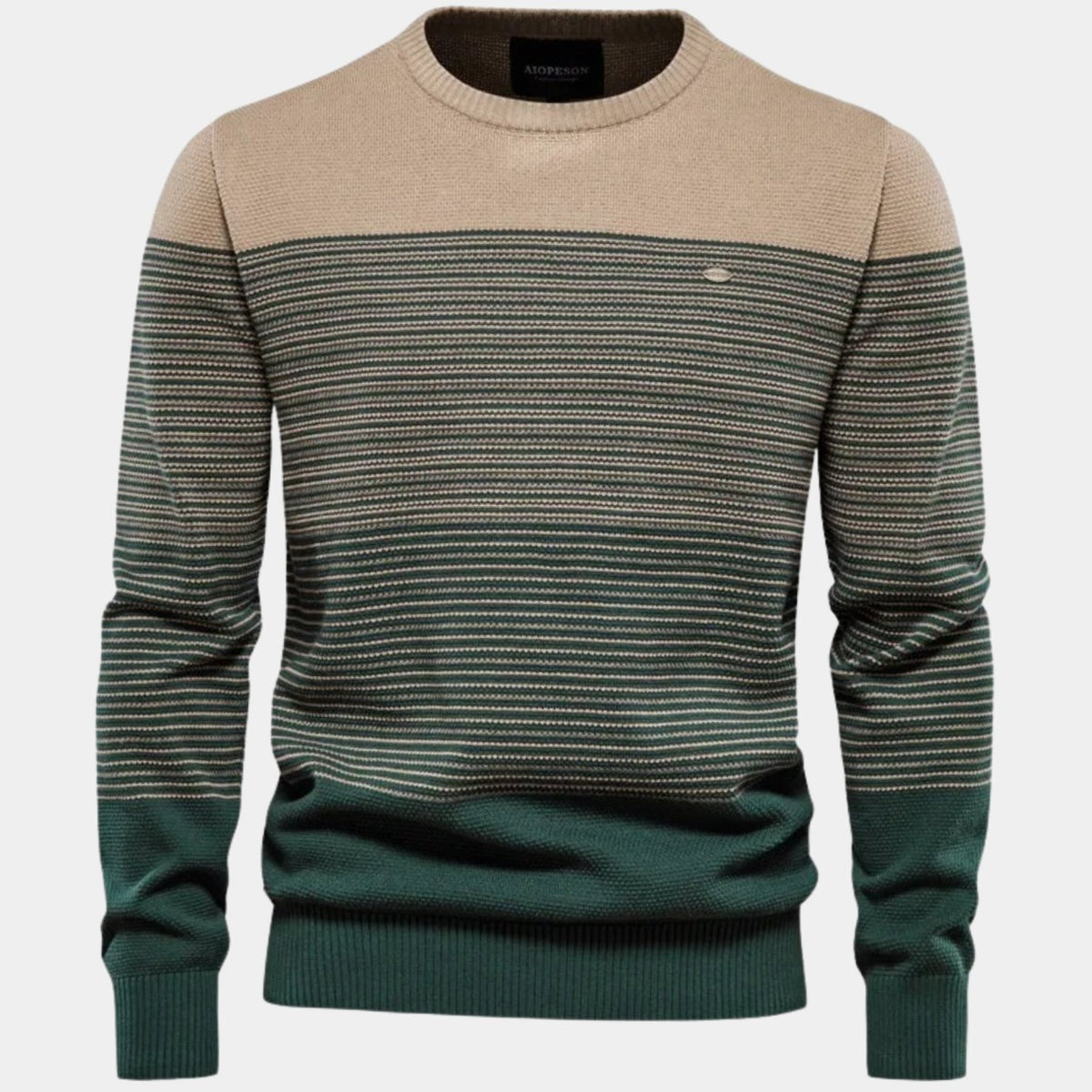 Men's Striped Colour-Block Crew-Neck Knit Pullover Jumper, Green - Green