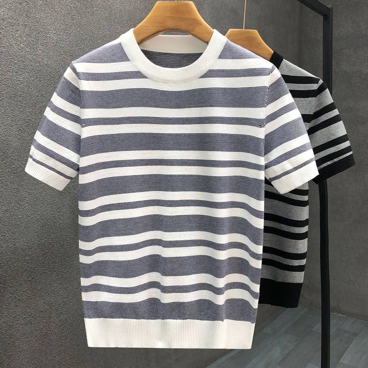 Men's Striped Crewneck Short-Sleeve Knit Top - White