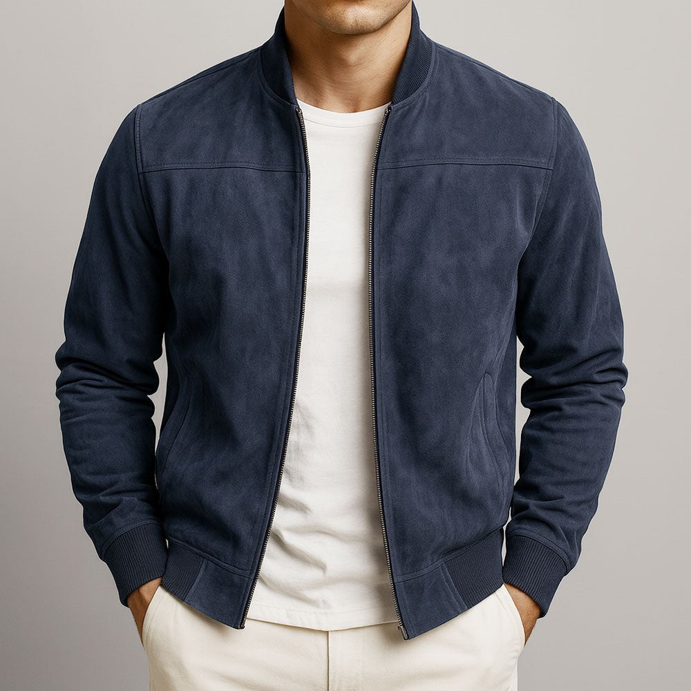 Men's Suede Bomber Jacket Minimalist Urban - Dunkelblau