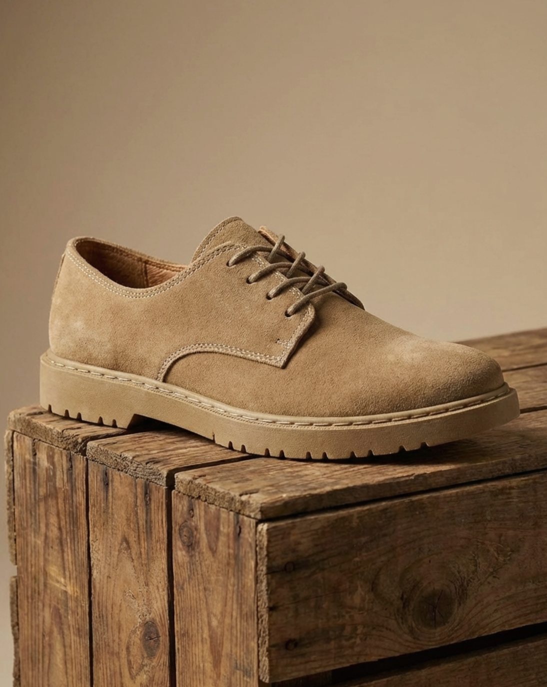 Men's Suede Lace-Up Desert Oxford Shoes Chunky Lug Sole