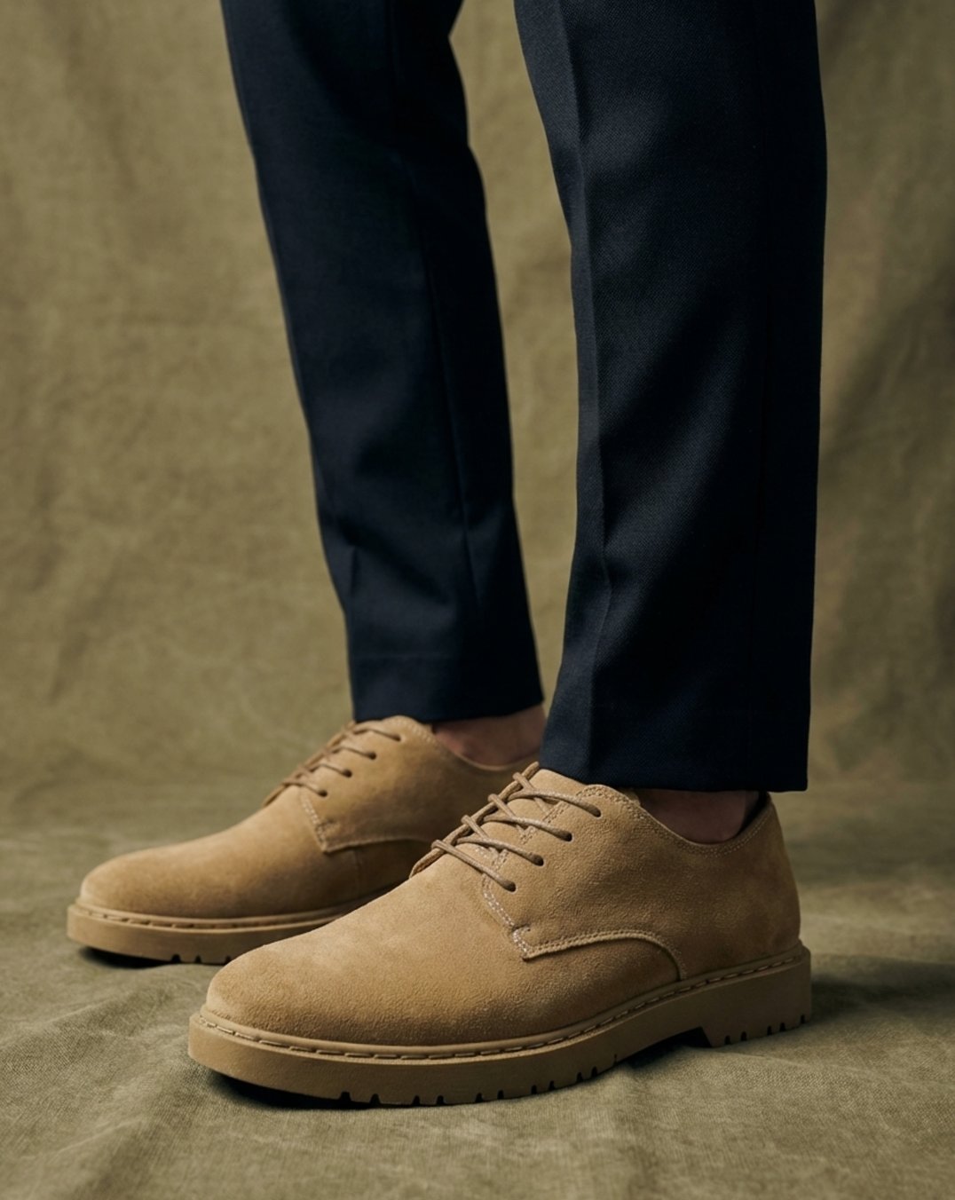 Men's Suede Lace-Up Desert Oxford Shoes Chunky Lug Sole