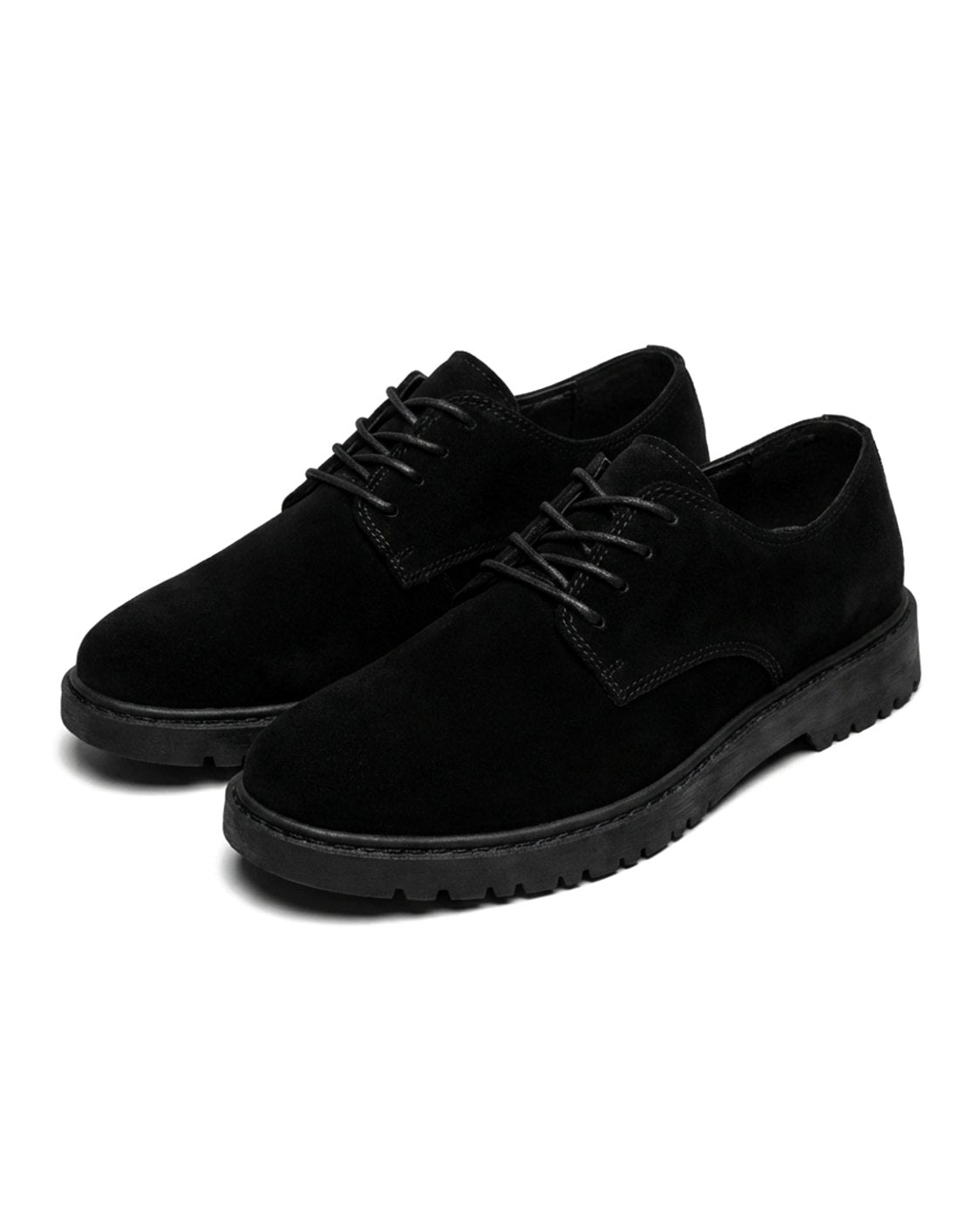 Men's Suede Lace-Up Desert Oxford Shoes Chunky Lug Sole - Black