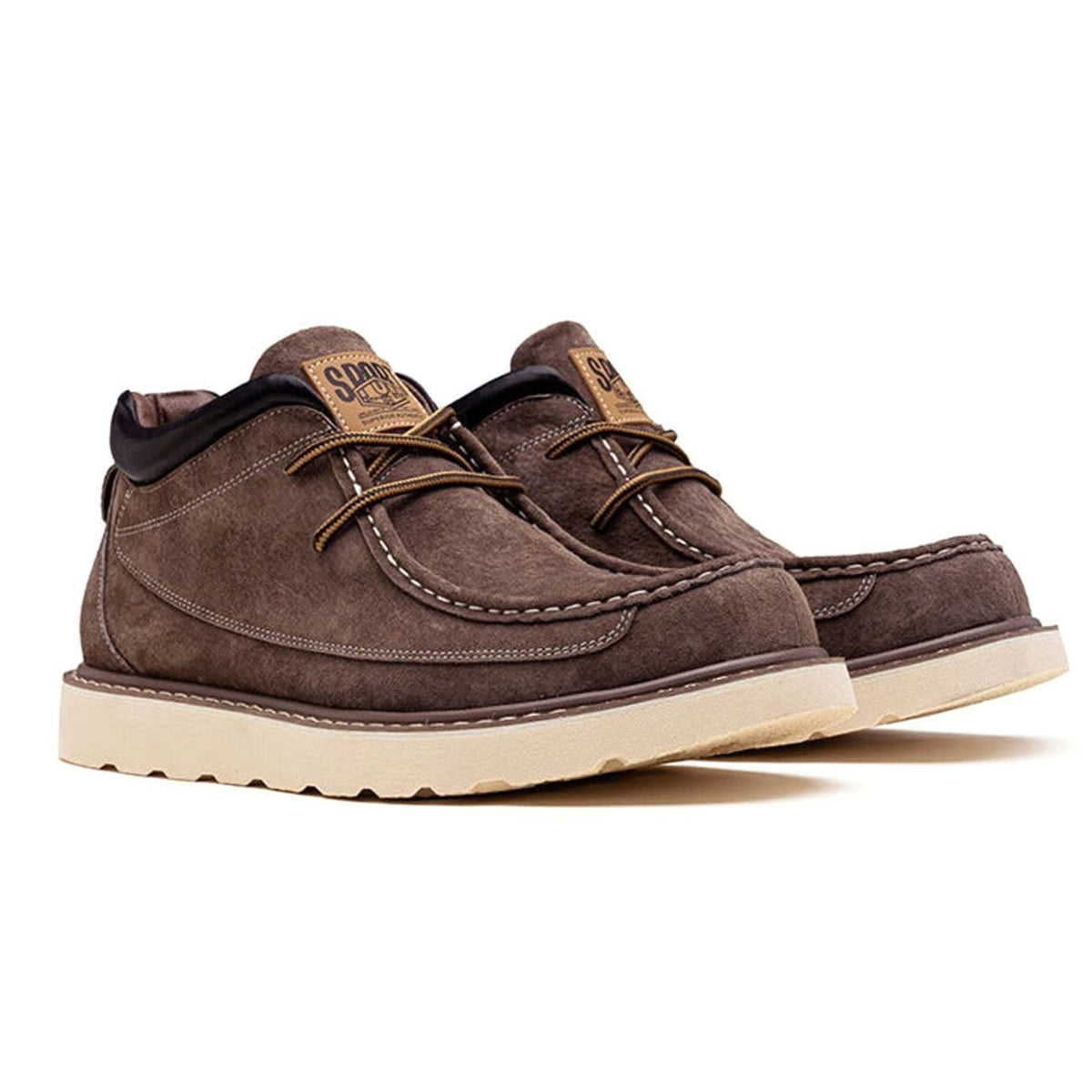 Men's Suede Moc Toe Wedge Boots Lace-Up