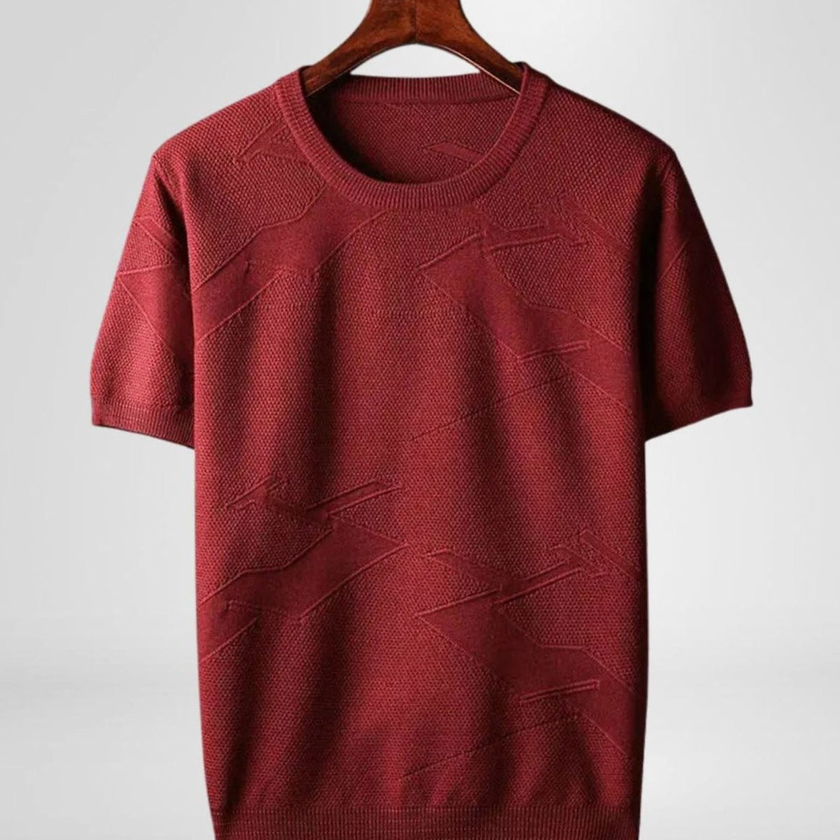Men's Textured Knit Cotton Blend Crewneck Short-Sleeve Top - Red