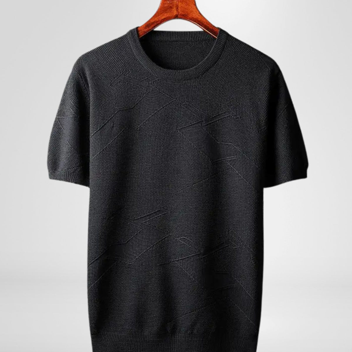 Men's Textured Knit Cotton Blend Crewneck Short-Sleeve Top - Black