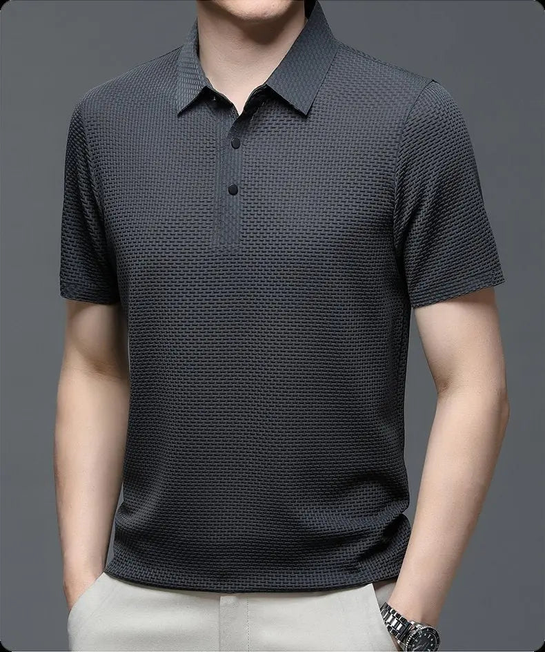 Men's Textured Knit Polo Shirt Short Sleeve - Grey