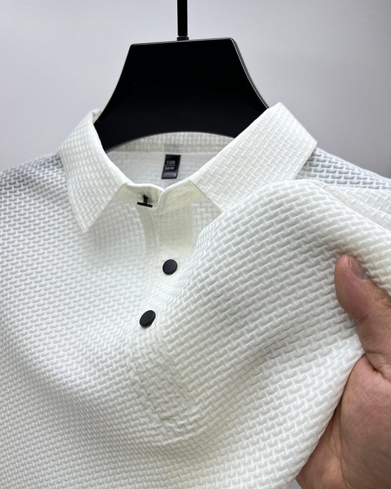 Men's Textured Knit Polo Shirt Short Sleeve