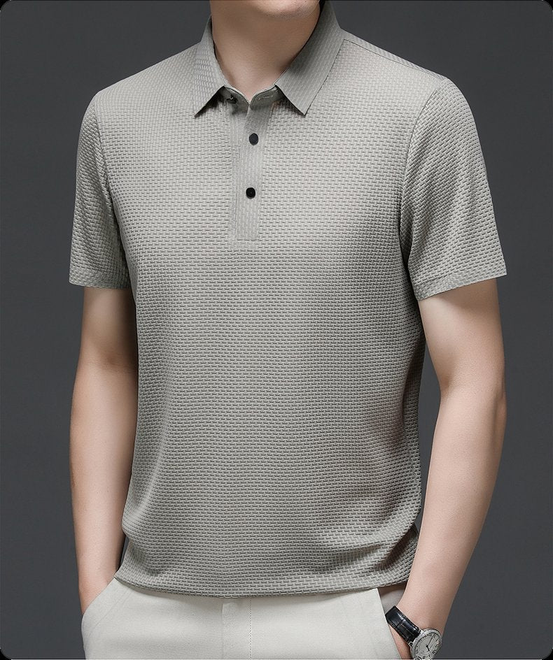 Men's Textured Knit Polo Shirt Short Sleeve - Beige
