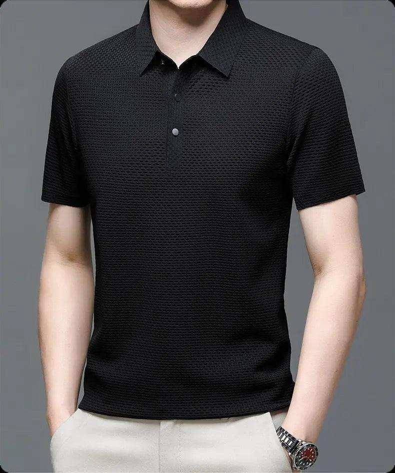 Men's Textured Knit Polo Shirt Short Sleeve - Black