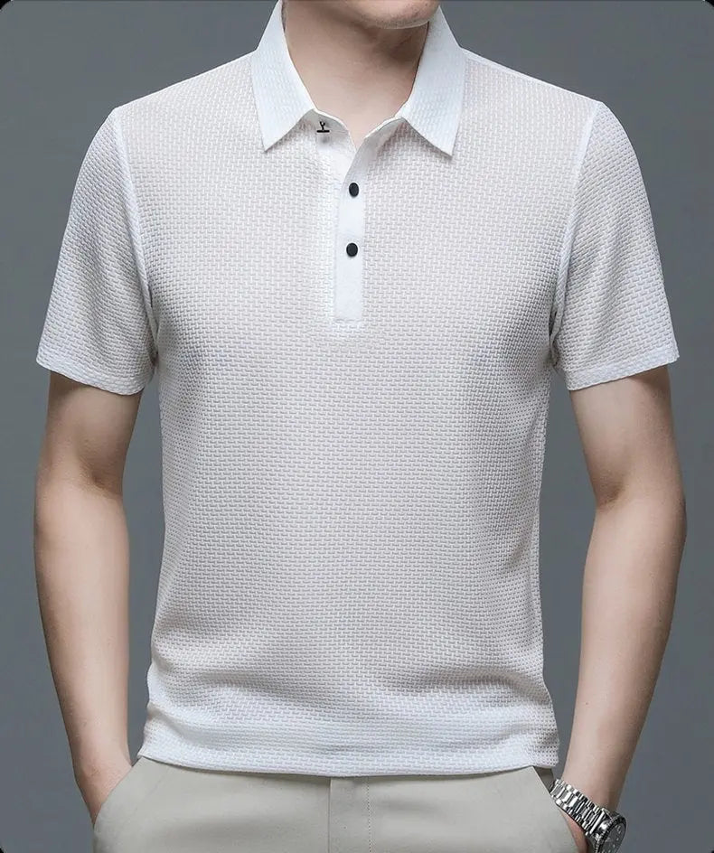 Men's Textured Knit Polo Shirt Short Sleeve - White