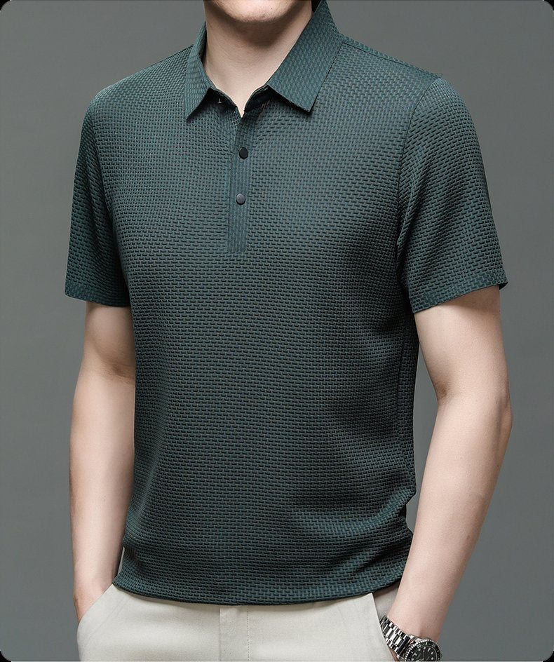 Men's Textured Knit Polo Shirt Short Sleeve - Dark Green