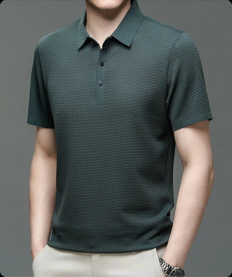 Men's Textured Knit Polo Shirt Short Sleeve - Dark Green