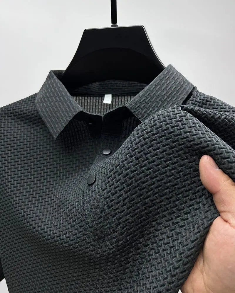 Men's Textured Knit Polo Shirt Short Sleeve