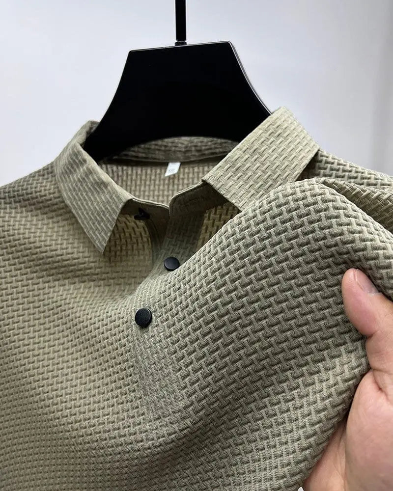 Men's Textured Knit Polo Shirt Short Sleeve