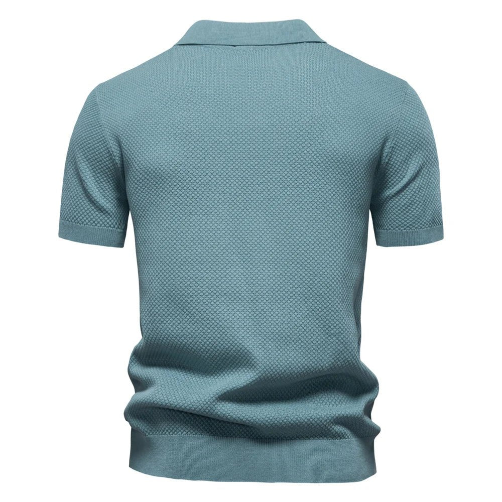 Men's Textured Polo Shirt Buttonless V-Neck Short Sleeve