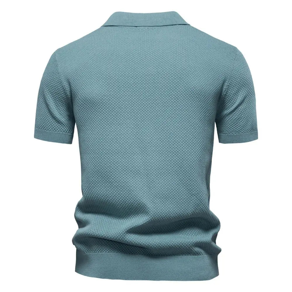Men's Textured Polo Shirt Buttonless V-Neck Short Sleeve