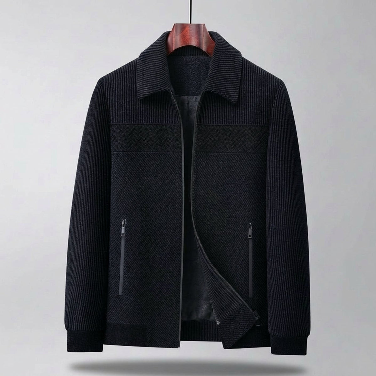 Men's Textured Quilted Zip-Front Casual Jacket - Navy