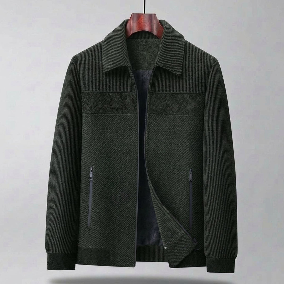 Men's Textured Quilted Zip-Front Casual Jacket - Green