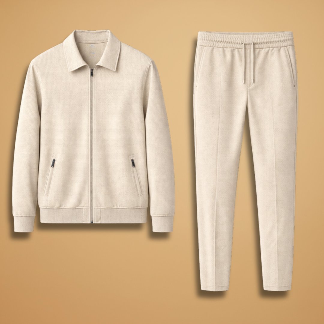 Men's Textured Zip Up Tracksuit Set Two Piece Joggers
