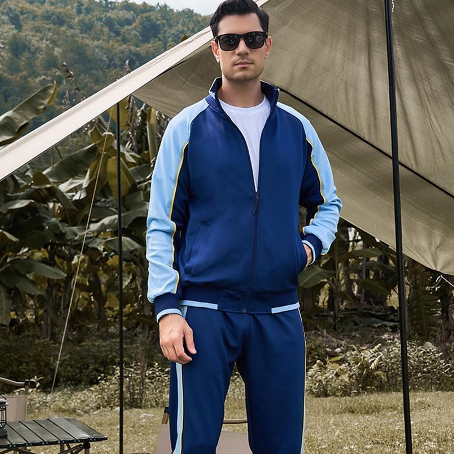 Men's Tracksuit Set Two Piece Zip Up Jacket Joggers - Dark Blue