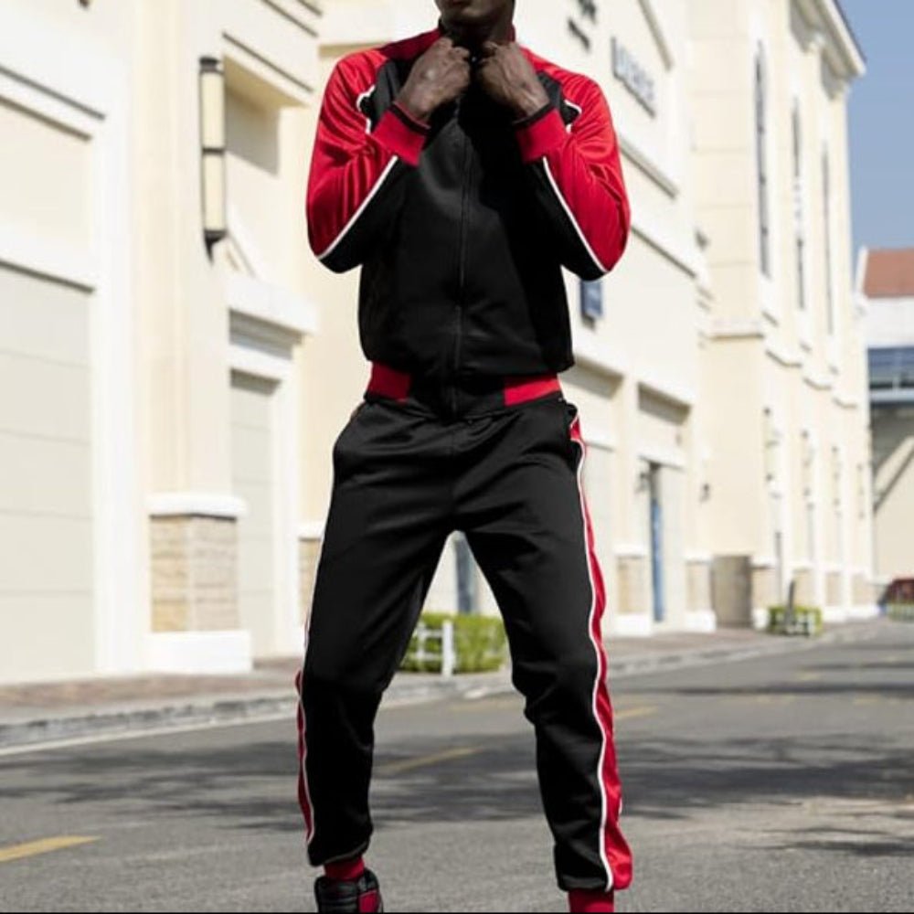 Men's Tracksuit Set Two Piece Zip Up Jacket Joggers - Black