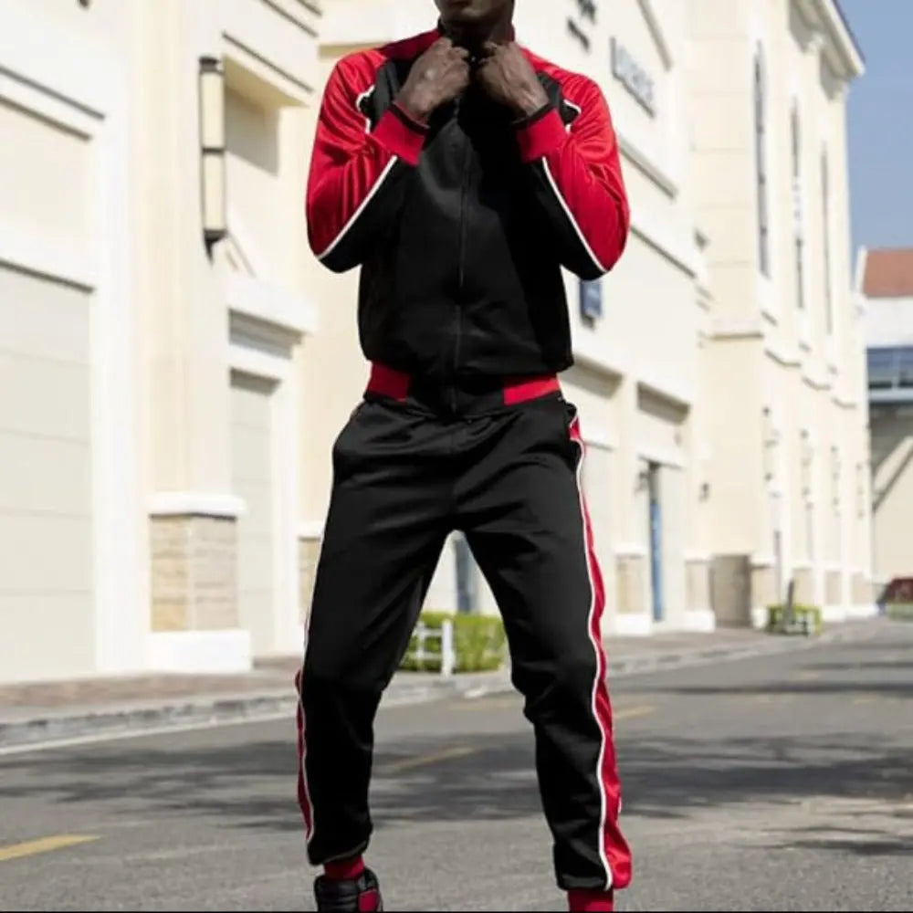 Men's Tracksuit Set Two Piece Zip Up Jacket Joggers - Black
