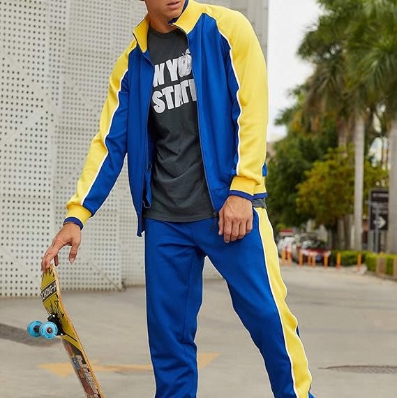 Men's Tracksuit Set Two Piece Zip Up Jacket Joggers - Blue