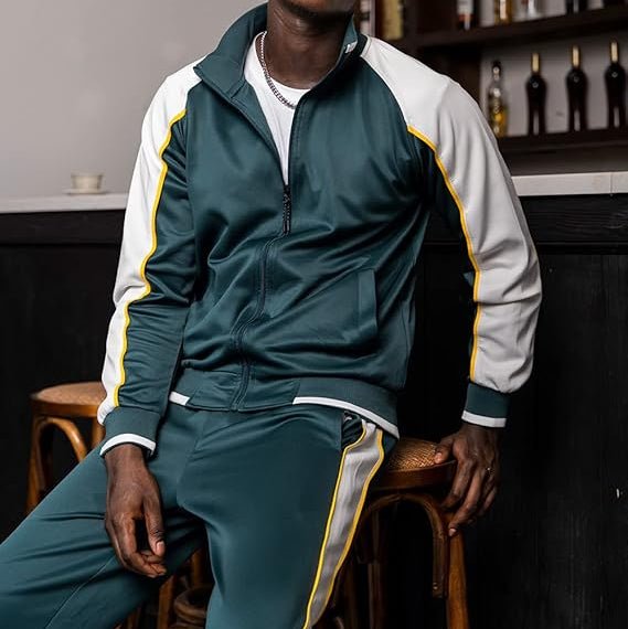 Men's Tracksuit Set Two Piece Zip Up Jacket Joggers - Green