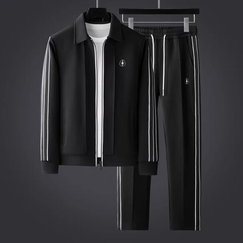 Men's Tracksuit Set Zip-Up Jacket Joggers - Black