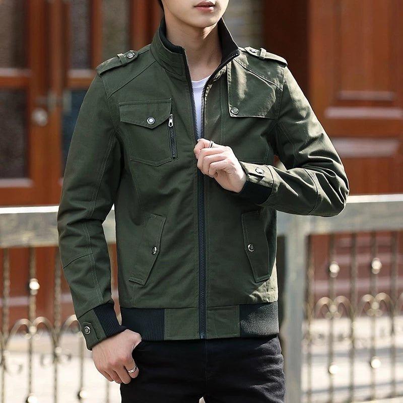 Men's Utility Bomber Jacket Stand Collar Multi-Pocket - Green
