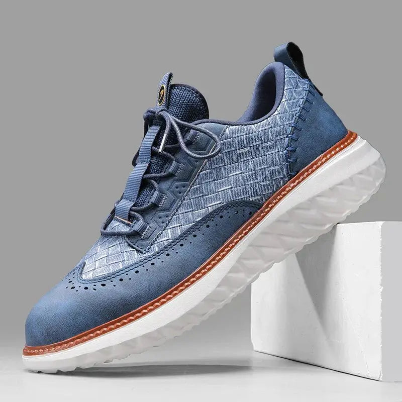 Men's Vegan Leather Trainers Orthopedic Comfort Breathable - Blue