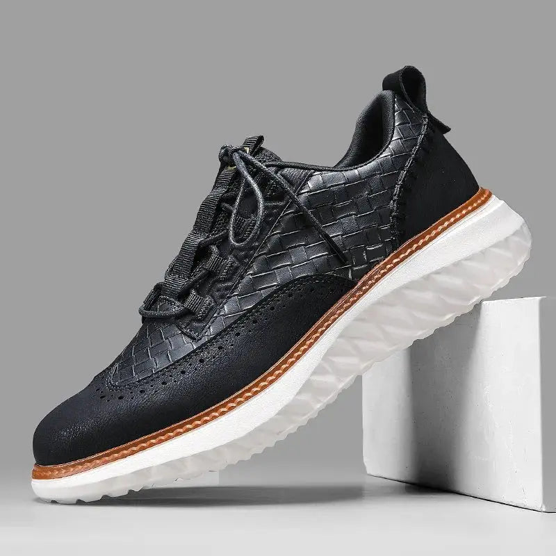 Men's Vegan Leather Trainers Orthopedic Comfort Breathable - Black