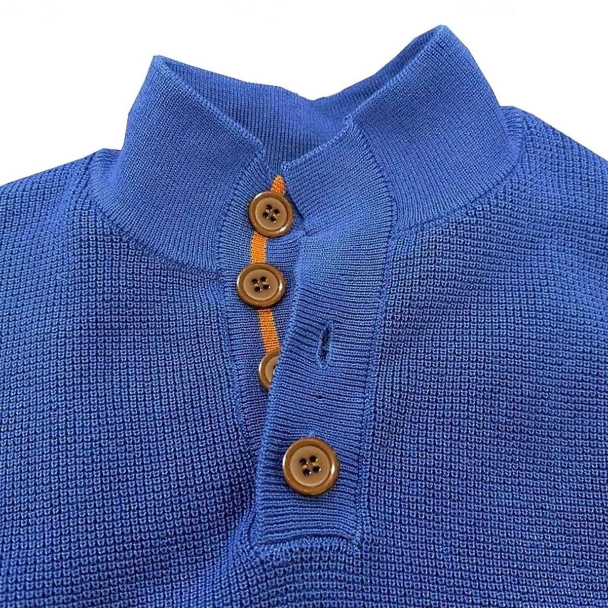Men's Waffle-Knit Button-Neck Elbow-Patch Pullover Jumper