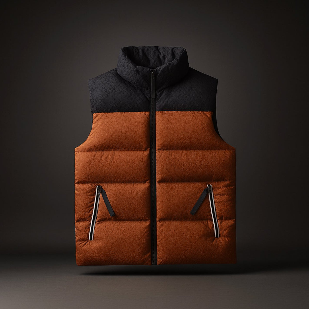 Men's Waterproof High-Neck Puffer Gilet Sleeveless Vest - Brown