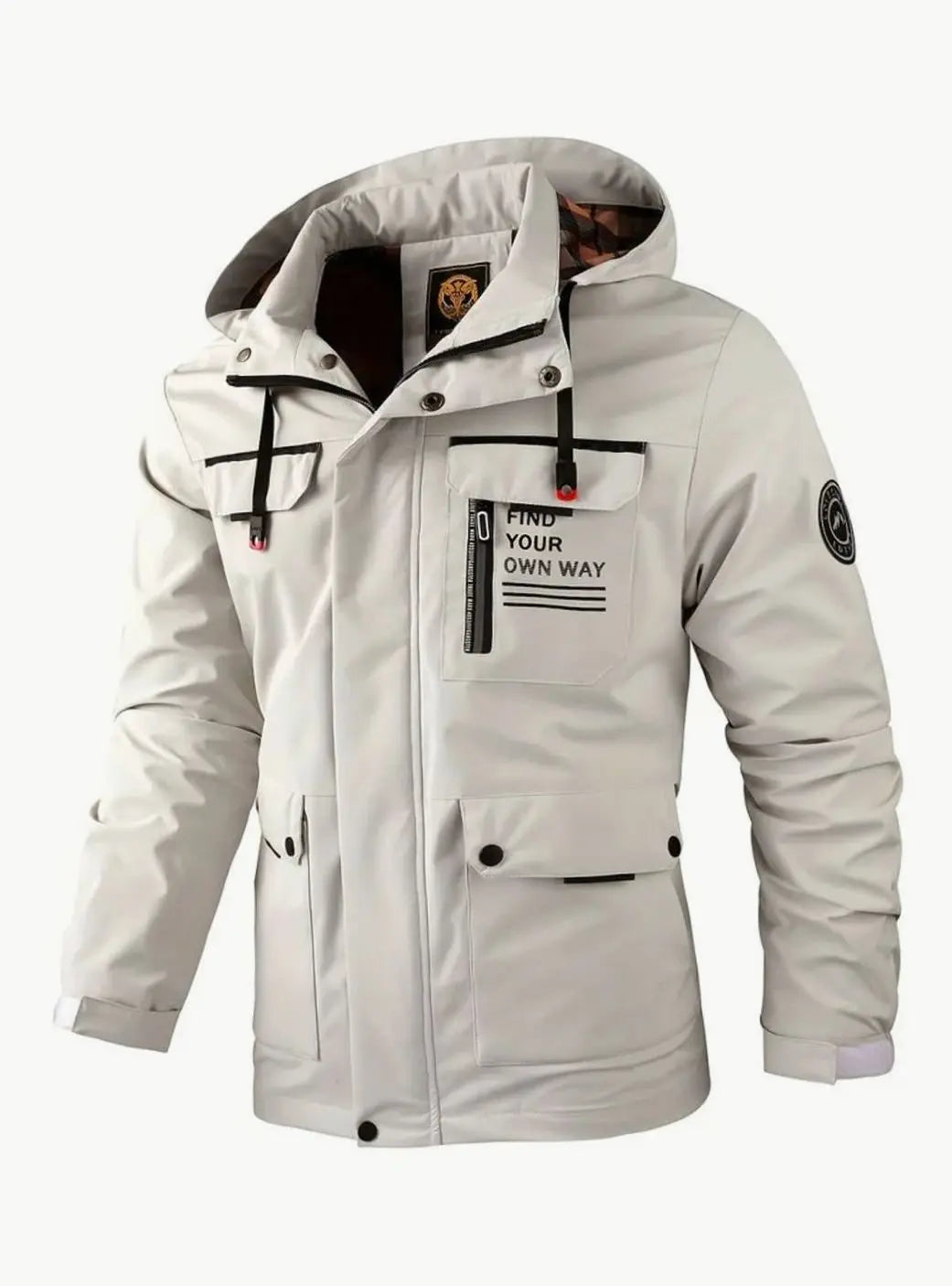 Men's Waterproof Hooded Multi-Pocket Winter Jacket - White