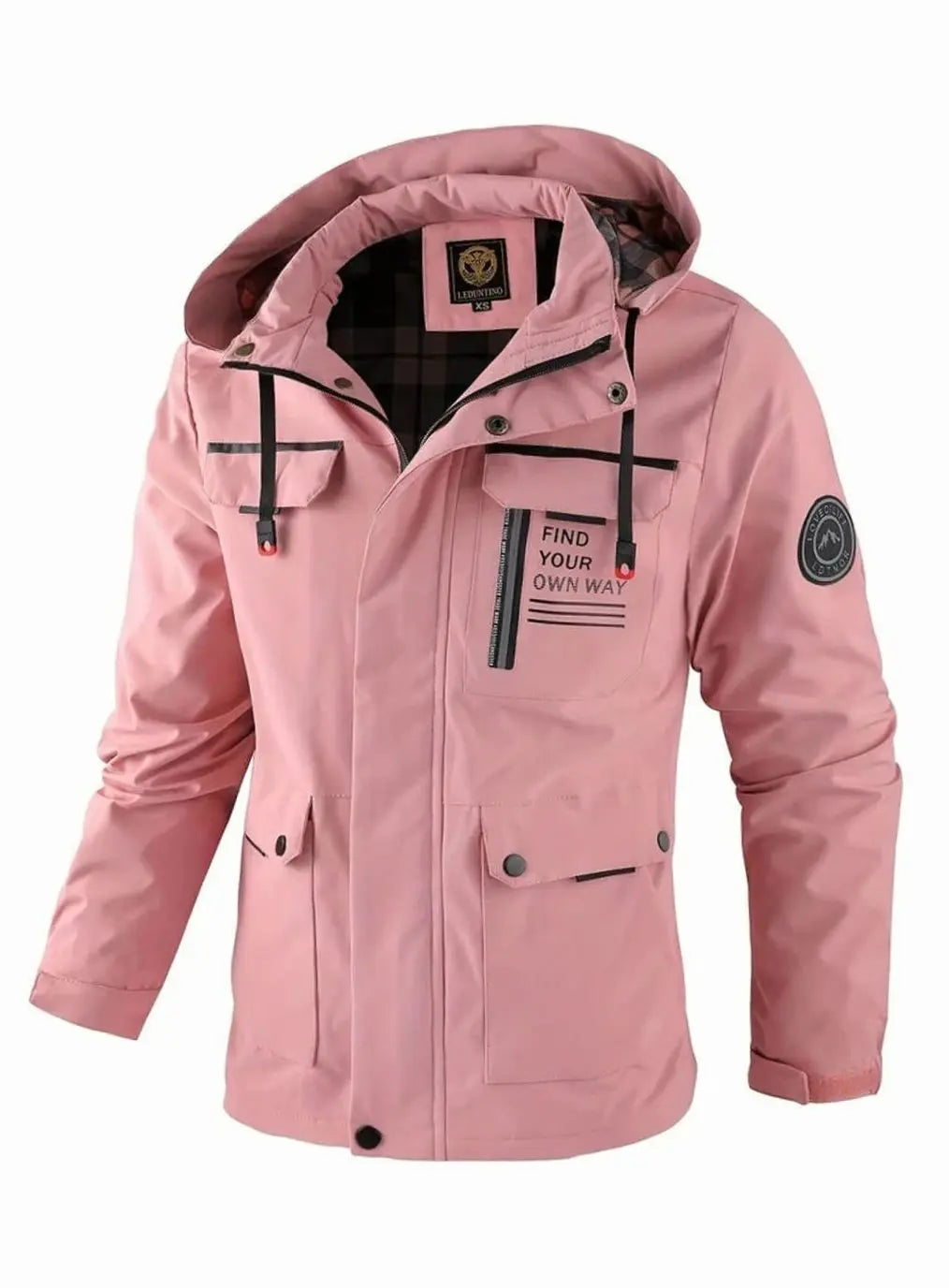 Men's Waterproof Hooded Multi-Pocket Winter Jacket - Pink