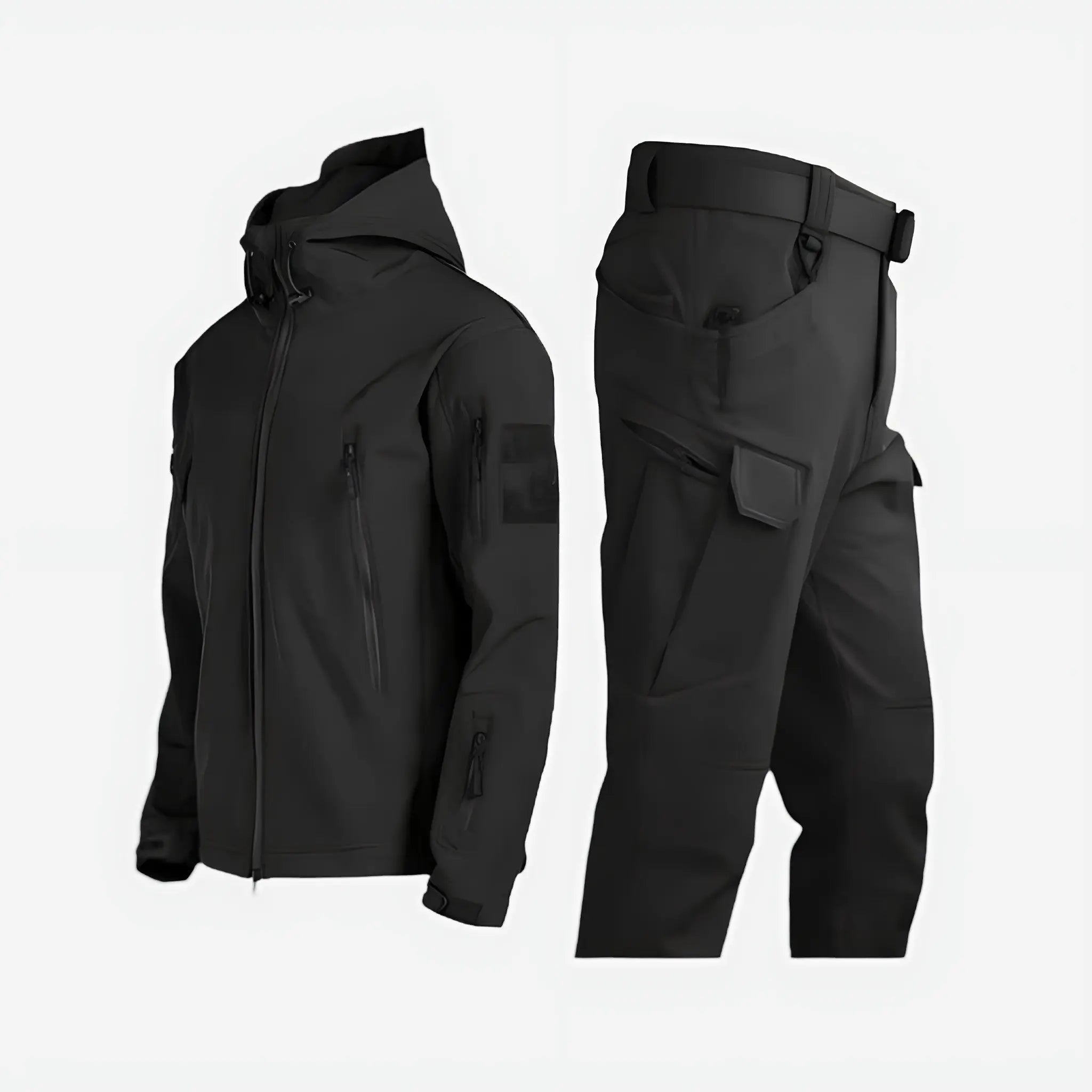 Men's Waterproof Outdoor Set Thermal Insulated Jacket Trousers - Black